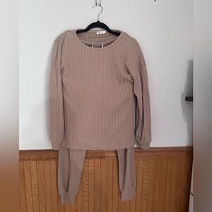 Ribbed Knit Lounge Set in Taupe